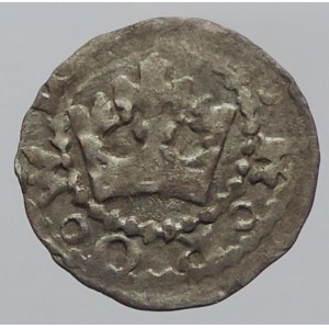 Polsko, Wladyslaw Lokietek 1306-1333, denár koruna/půlený lev a orlice, minc. Krakov, Kopicki 314, vzácnost R6, 0,228g RR