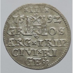 Polsko, Zikmund III. Vasa 1587-1632, III groš 1592 Riga, Kopicki 8188