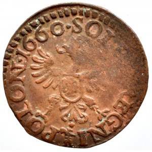 Polsko, Jan Kazimír Vasa 1649 - 1668,  1 solidus 1660 TLB, hlava Jana Kazimíra vpravo; TLB pod hlavou/ korunovaný orel se štítem na prsou, nep.ned