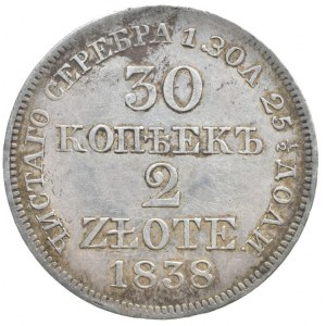 Polsko pod Ruskem, Mikuláš I. 1825 - 1855, 30 kopejka pro Polsko - 2 zlote 1838 MW Varšava, Kopicki 9420