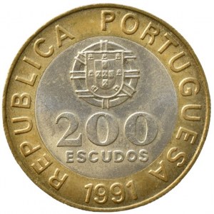Portugalsko, 200 escudos 1991, KM# 655