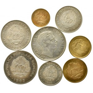 Rumunsko, 100 lei 1945, 3 lei 1963, 1 leu 1963, 25 bani 1966, 15 bani 1960, 5 bani 1956, 3 bani 1953, 1 bani 1952, 8 ks