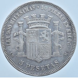 Španělsko, mezivládí 1868-1870, 5 Pesetas 1870 SN-M, KM#655