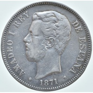 Španělsko, Amadeo I. 1871-1873, 5 Pesetas 1871 SD-M, dr.škr.