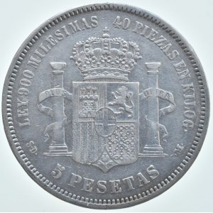 Španělsko, Amadeo I. 1871-1873, 5 Pesetas 1871 SD-M, dr.škr.