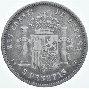 Španělsko, Alfonso XII. 1874-1885, 5 Pesetas 1879 EM-M, KM#676, dr.hr.