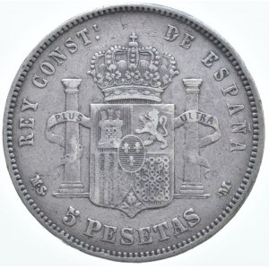 Španělsko, Alfonso XII. 1874-1885, 5 Pesetas 1883 MS-M, KM#688, dr.hr.