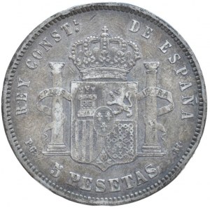 Španělsko, Alfonso XIII. 1886-1931, 5 Pesetas 1890 PG-M, KM#689, dr.hr., patina