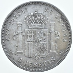 Španělsko, Alfonso XIII. 1886-1931, 5 Pesetas 1893 PG-L, KM#700,patina