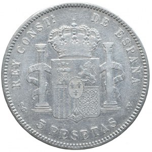 Španělsko, Alfonso XIII. 1886-1931, 5 Pesetas 1897 SG-V, KM#689, dr.hr., dr.škr.