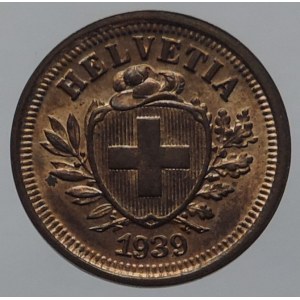 Švýcarsko, 1 Rappen 1939 B, raženo jen 10tisíc ks RR