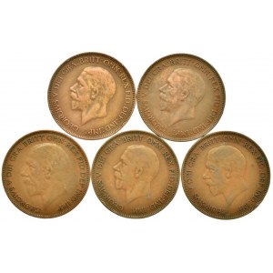 Velká Británie, George V. 1910-1936, one penny 1927, 28, 29, 35, 36, 5 ks