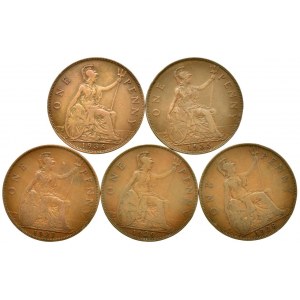 Velká Británie, George V. 1910-1936, one penny 1927, 28, 29, 35, 36, 5 ks