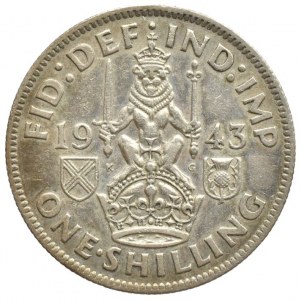 Velká Británie, George VI. 1936-1952, 1 schilling 1943, KM# 854, Ag500, 5.65g, dr.škr.
