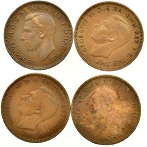 Velká Británie, George VI. 1936-1952, half penny 1939, 41, 43, 48, 4 ks