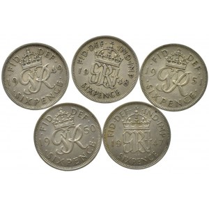 Velká Británie, George VI. 1936-1952, 6 pence 1947, 48, 49, 50, 51, 5 ks