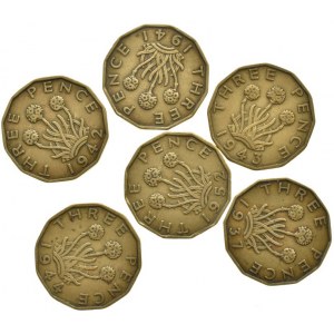Velká Británie, George VI. 1936-1952, 3 pence 1937, 41, 42, 43, 44, 52, 6 ks
