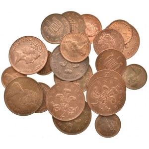 Velká Británie, Alžběta II. 1952-, 2 new pence 4x 1971, 5x 1994, 1 new pence 1971, 73, 78, 91, 93, 96, 97, 1/2 new pence 4x 1971, 1973, 21ks