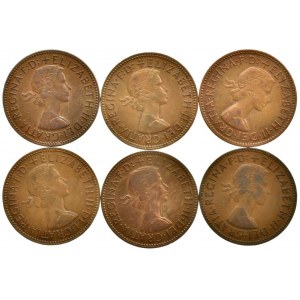 Velká Británie, Alžběta II. 1952-, half penny 1957, 58, 62, 64, 66, 67, 6 ks