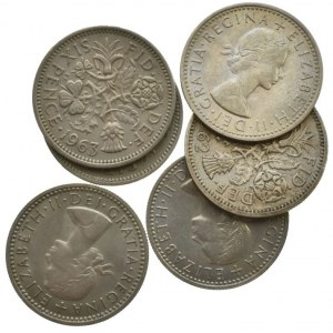 Velká Británie, Alžběta II. 1952-, 6 pence 1955, 61, 62, 63, 66, 67, 6 ks