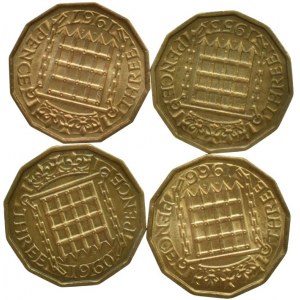 Velká Británie, Alžběta II. 1952-, 3 pence 1953, 60, 66, 67, 4 ks