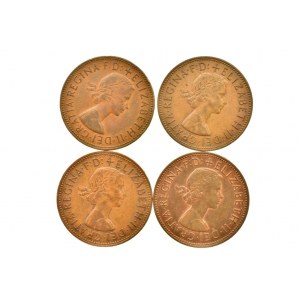 Velká Británie, Alžběta II. 1952-, one penny 1962, 64, 66, 67, 4 ks