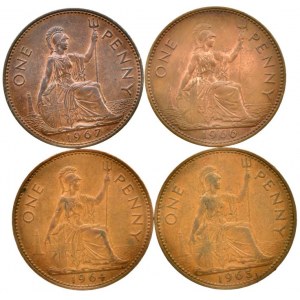 Velká Británie, Alžběta II. 1952-, one penny 1964, 65, 66, 67, 4 ks