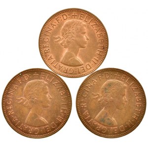 Velká Británie, Alžběta II. 1952-, one penny 1964, 65, 66, 3 ks