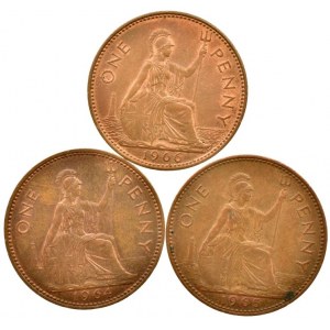 Velká Británie, Alžběta II. 1952-, one penny 1964, 65, 66, 3 ks