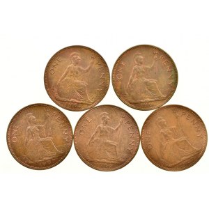 Velká Británie, Alžběta II. 1952-, one penny 1967, 5 ks