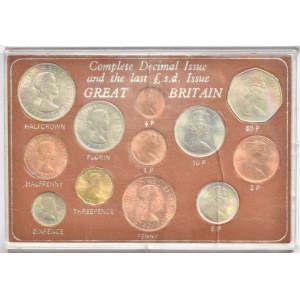 Velká Británie, sada 12 mincí uloženo v tvrdém plastovém obalu, obal poškozen