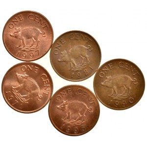 Bermudské ostrovy, 1 cent 1971, 1981, 1990, 1996, 1997, 5 ks