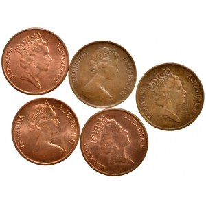 Bermudské ostrovy, 1 cent 1971, 1981, 1990, 1996, 1997, 5 ks