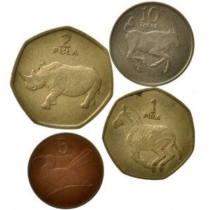 Botswana republika, 2 pula 1994, 1 pula 1991, 10 thebe 1991, 5 thebe 1991, 4 ks