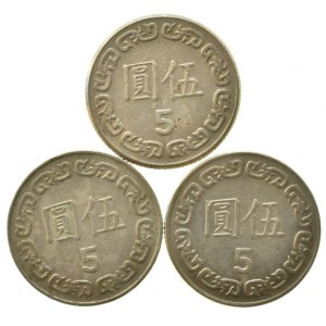 Čína, Taiwan, 5 yuan 1981, 83, 89, 3 ks