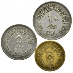 Egypt, Sjednocená arabská republika 1958-1971, 10 piastres 1967, 5 piastres 1967, 5 milliemes 1960,