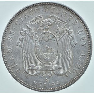 Ekvádor, 5 sucres 1944 Mo, KM#79, Ag720, 25,00g