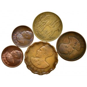 Etiopie, 25 cent 1943-44, 10 cent 1943-44,1977, 1 cent 1943-44, 5 ks