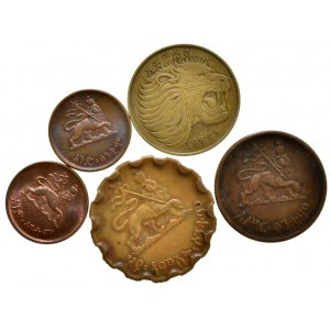 Etiopie, 25 cent 1943-44, 10 cent 1943-44,1977, 1 cent 1943-44, 5 ks