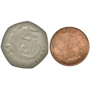 Gambie, 1 dalasi 1987, 1 penny 1966, 2 ks