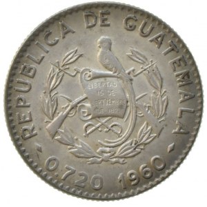 Guatemala, 5 cenatavos 1960, KM# 261, Ag720, 1,667g