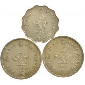 Hong Kong britská kolonie, 2 dollars 1975, 1 dollar 1960, 1970, 3 Ks