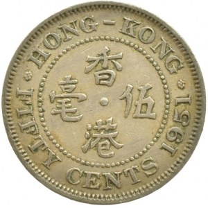 Hong Kong britská kolonie, 50 cents 1951, KM# 27.1