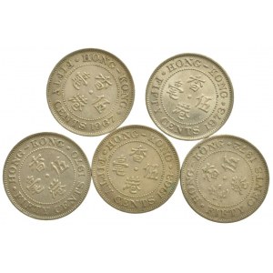 Hong Kong britská kolonie, 50 cents 1963, 1967, 1970, 1972, 1973, 5 ks