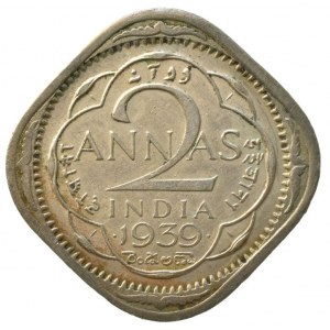 Indie Britská, 2 annas 1939, tečka před i za datem, KM# 540