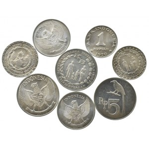 Indonésie, 10 rupiah 1979, 5 rupiah 1970, 1974, 1979, 1 rupiah 1970, 50 sen 1961, 25 sen 1955, 1957, vše Al, 8 ks