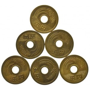 Japonsko, Hirohito 1950-1989, 5 yen, různé ročník, 6 ks