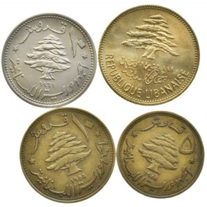Libanon republika , 25 piastres 1961, 10 piastres 1955, 1961, 5 piastres 1955, 4 ks