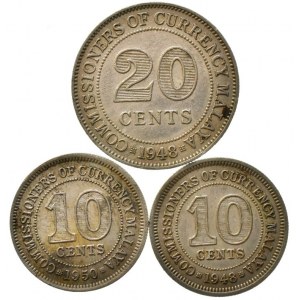 Malajsko, 20 cents 1948, 10 cents 1948, 1950, 3 ks