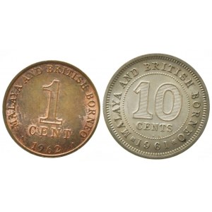 Malajsko a Britské Borneo, 10 cents 1961, 1 cent 1962, 2 ks